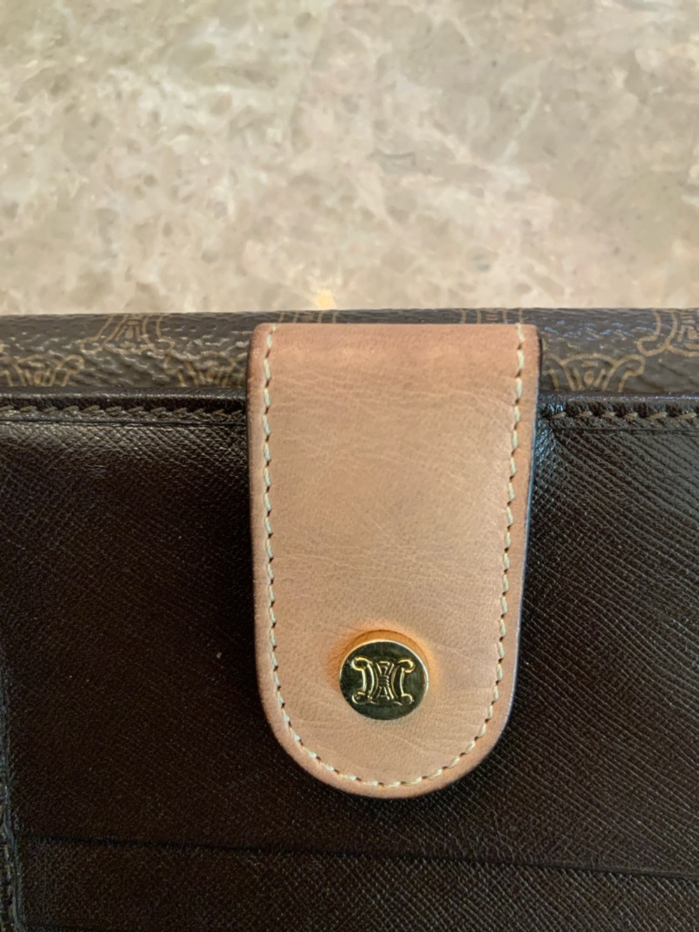 Celine Brown Patterned Leather Compact Wallet with Tan Trim - Picture 16 of 16